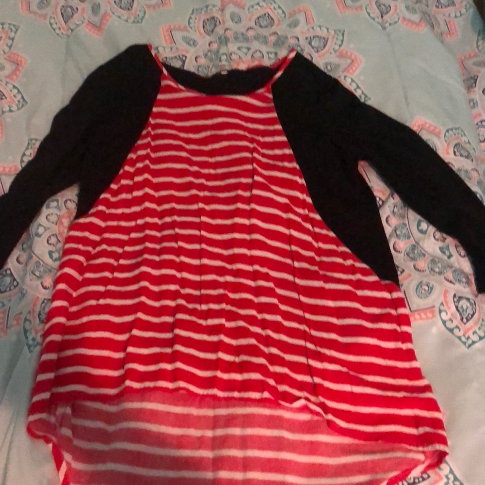 Red and White and Black Striped Top